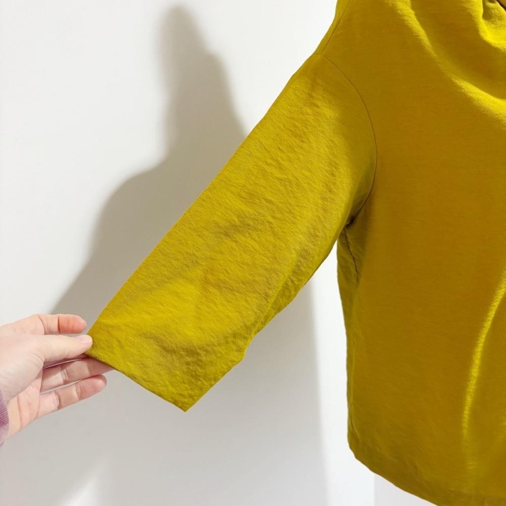 Cop. Copine Bino Blouse Olive Mustard Yellow Size Large XL Gathered Neckline - Picture 6 of 14